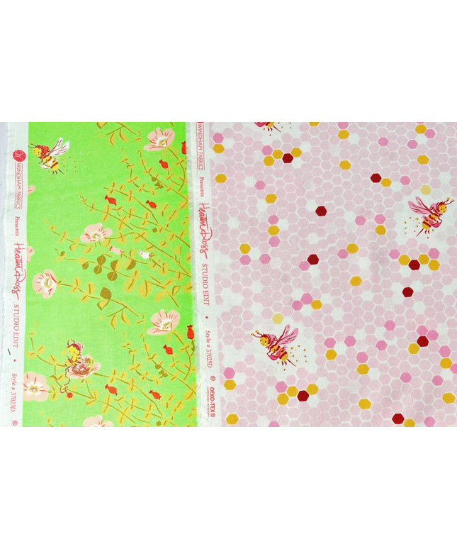 Fat Quarter SET | Heather Ross Studio Edit | Nanny Bee Fabric | Hex Bee in Pink | Windham Fabric | Studio Edit
