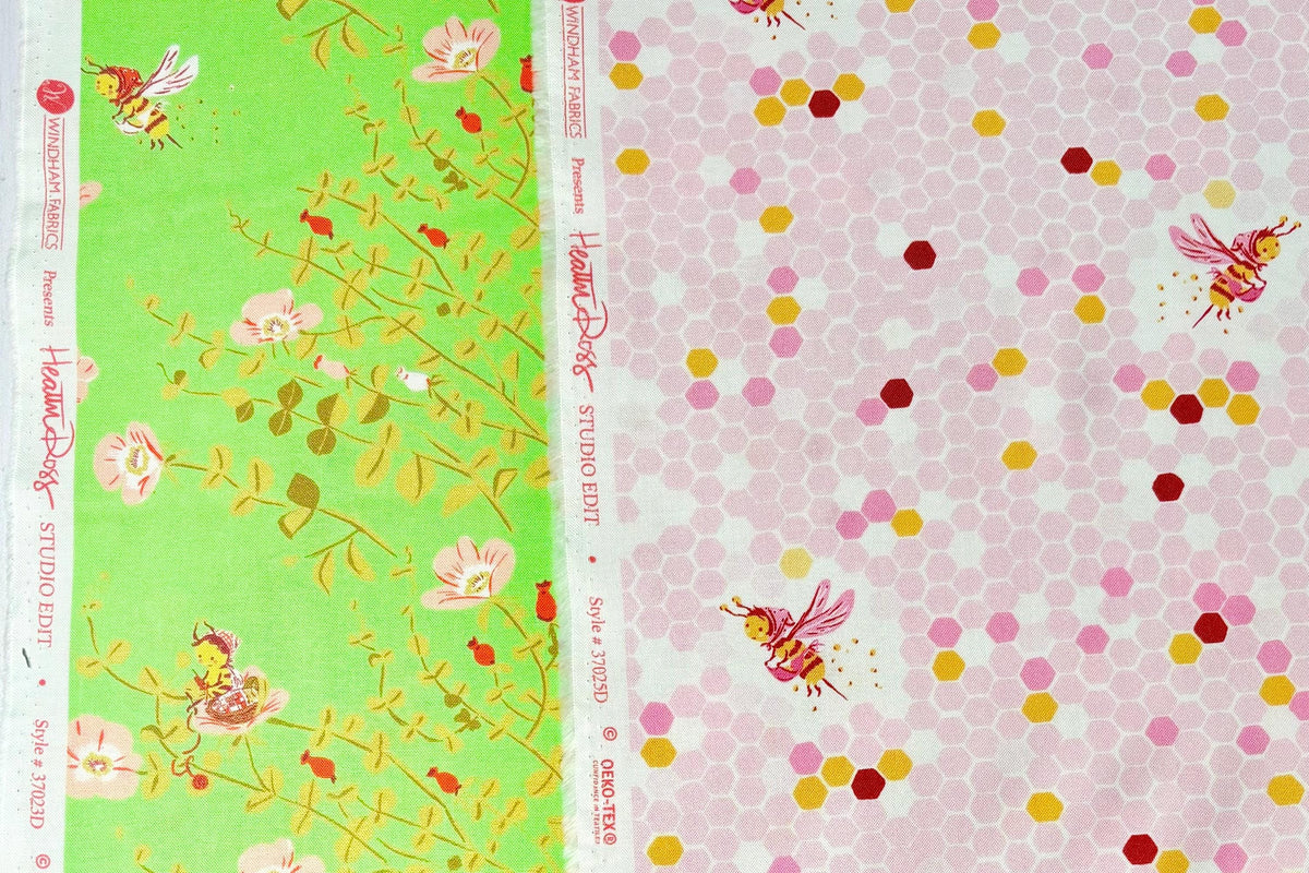 Fat Quarter SET | Heather Ross Studio Edit | Nanny Bee Fabric | Hex Bee in Pink | Windham Fabric | Studio Edit