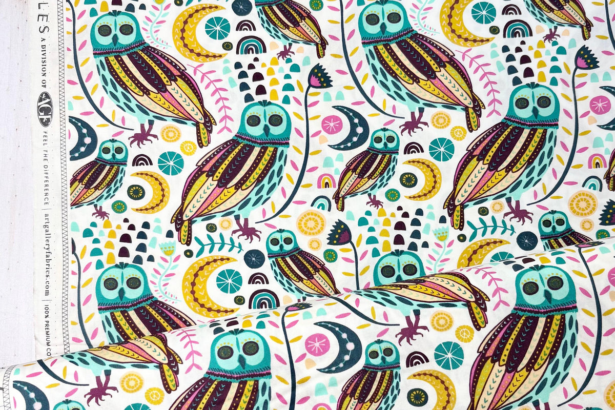 AGF Fabric | Sova Nightlight | LGU-57100 LUGU | Art Gallery Fabrics | Jessica Swift | Cotton Fabric | Owl Fabric | Sold by the Half Yard