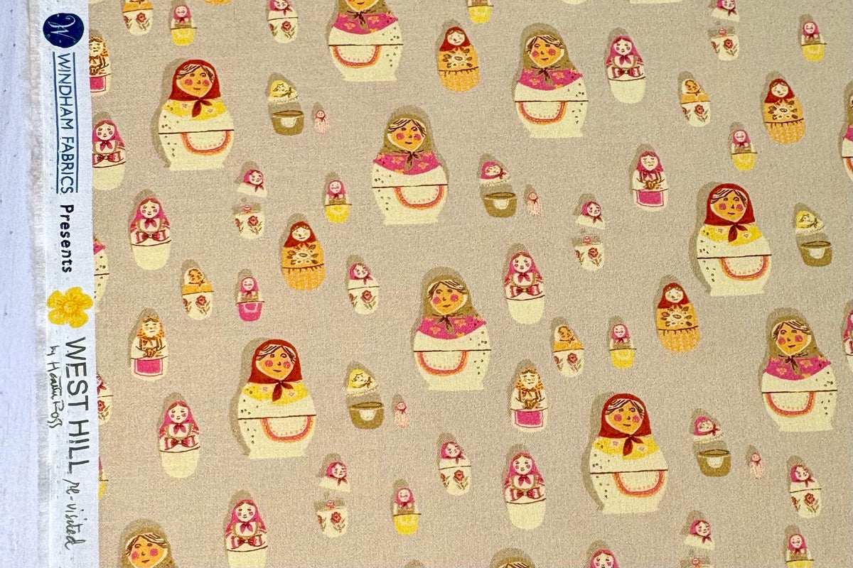 Heather Ross | West Hill by Heather Ross for Windham Fabrics | Matryoshka Dolls | 52875-6 - 125 | Russian Nesting Dolls | Fat Quarter