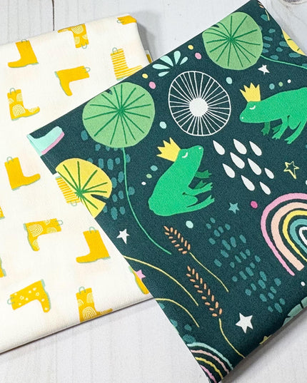 Fat Quarter SET | Yellow Rain Boots | Rain or Shine - Puddle Jump | Art Gallery Fabrics | Frog Song in Evening from Jessica Swift