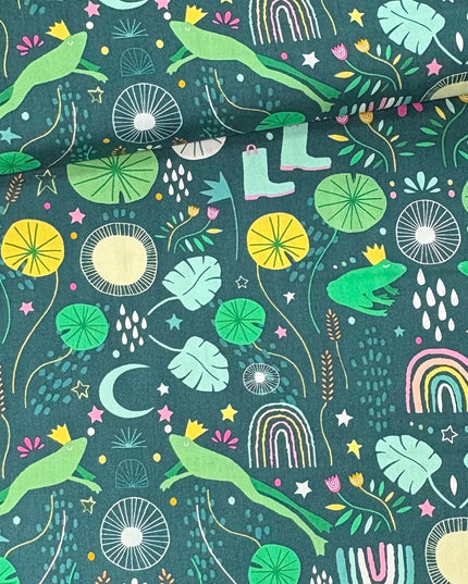 Fat Quarter SET | Yellow Rain Boots | Rain or Shine - Puddle Jump | Art Gallery Fabrics | Frog Song in Evening from Jessica Swift