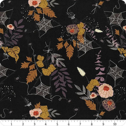 Cast A Spell, Fall Floral Foliage, Spider Web, Leaves, Black & White Halloween, Scary, Spooky n Sweeter, Art Gallery, Sold by Half Yard