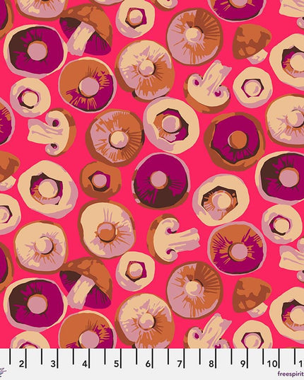 Martha Negley Forage, Button Mushroom - Pink, Free Spirit Fabric, Mushrooms, Cotton Fabric, Sold by the Half Yard