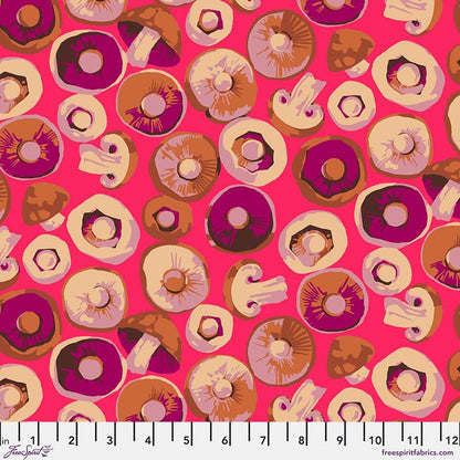 Martha Negley Forage, Button Mushroom - Pink, Free Spirit Fabric, Mushrooms, Cotton Fabric, Sold by the Half Yard