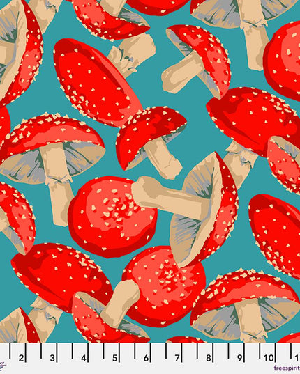 Martha Negley Forage, Toadstool, Free Spirit Fabric, Mushrooms, Cotton, Sold by the Half Yard