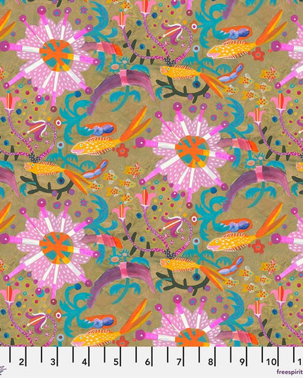 Este MacLeod Colori Small Goldfish Star Gold PWES042, Free Spirit Fabric, 100% Cotton Fabric, Sold by the Half Yard