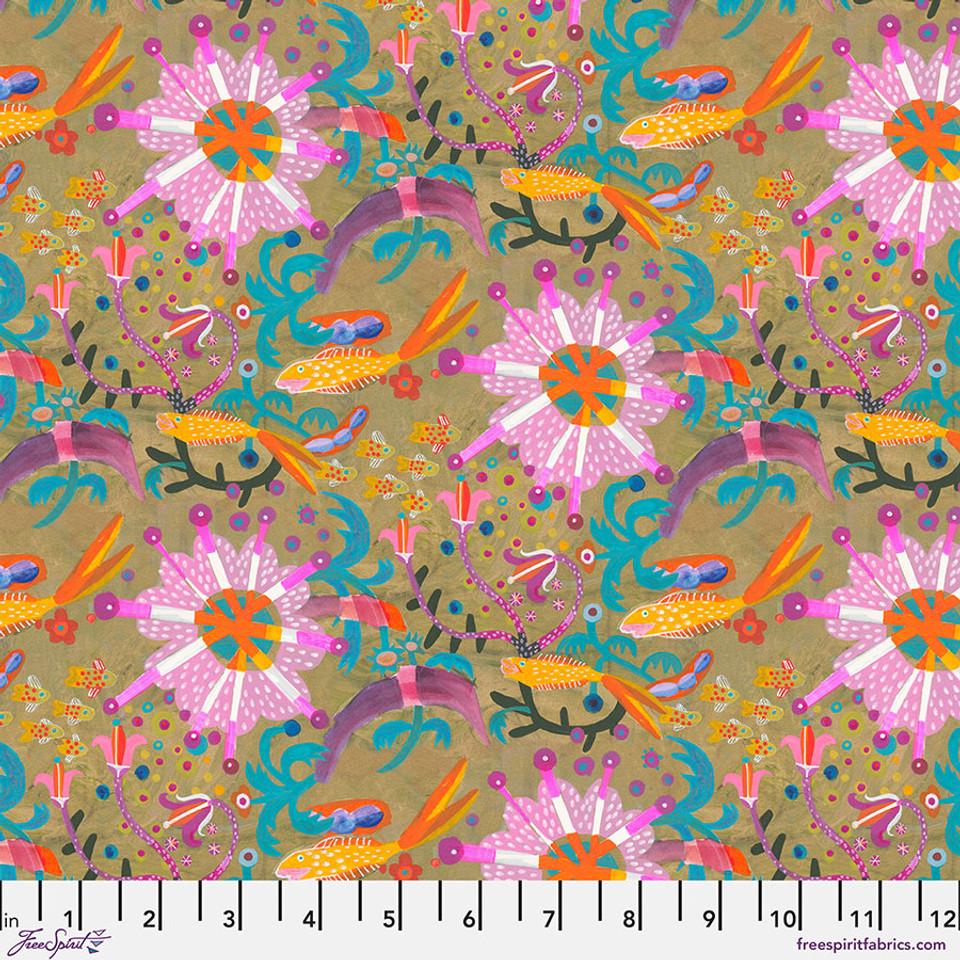Este MacLeod Colori Small Goldfish Star Gold PWES042, Free Spirit Fabric, 100% Cotton Fabric, Sold by the Half Yard