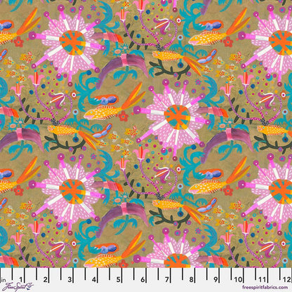 Este MacLeod Colori Small Goldfish Star Gold PWES042, Free Spirit Fabric, 100% Cotton Fabric, Sold by the Half Yard
