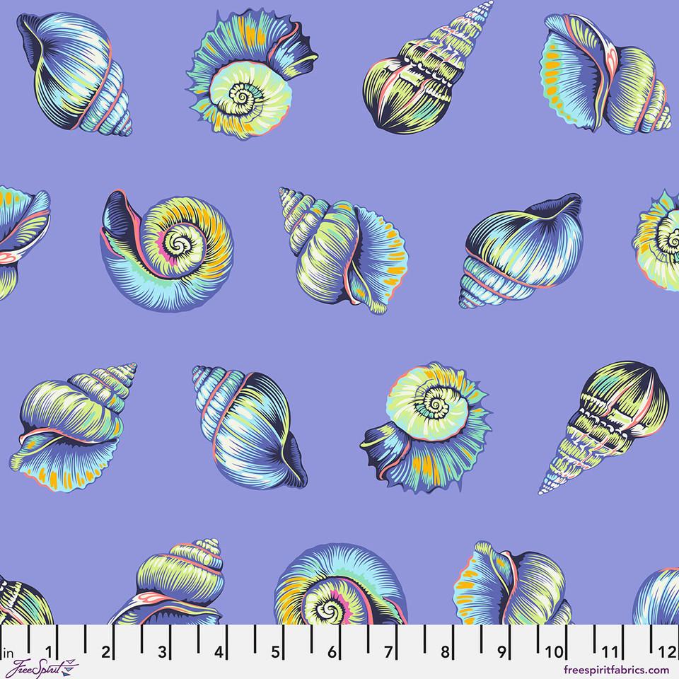 Tula Pink Floral Reef Lil Shelly Marine PWTP266, Free Spirit Fabric, 100% Cotton Fabric, Sold by the Half Yard