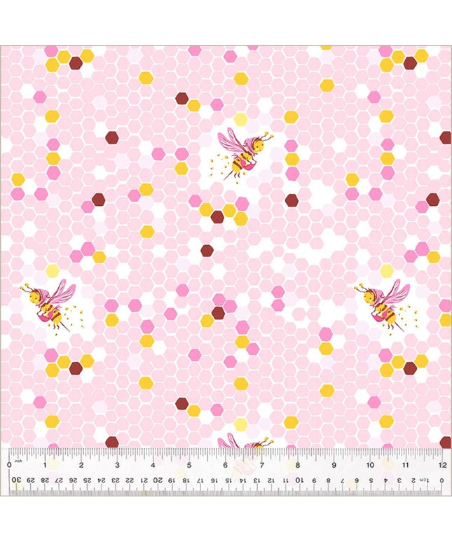 Heather Ross Studio Edit |  Bee Fabric | Hex Bee in Pink | By the Half or Full Yard | Windham Fabric | Studio Edit by Heather Ross