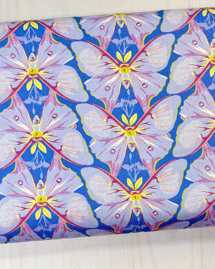 Tamara Kate, Insectarium Periwinkle Luna Fabric, 100% Quilters Cotton, Windham, butterfly fabric, Sold by the Half Yard