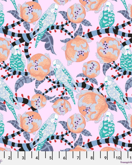 Penny Jeffries, Blostma & Song, Budgie Breath, PWPE005, Free Spirit Fabric, Cotton, Sold by the Half Yard