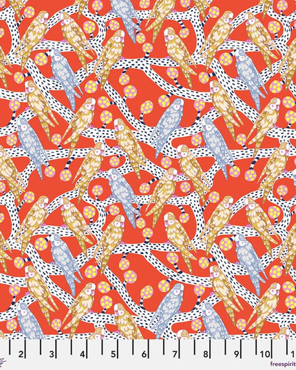 Penny Jeffries, Blostma & Song, Budgie Melody, PWPE006, Free Spirit Fabric, Cotton, Sold by the Half Yard