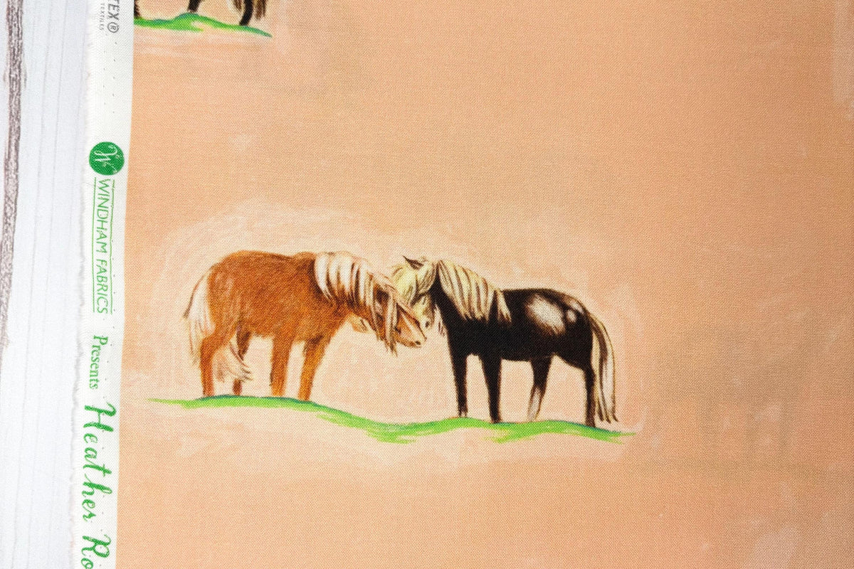 Ponies - Peach, 54253D-4, Heather Ross, By Hand, Windham Fabrics, Quilting Fabric, Nursery Decor, Cotton Fabric, Fabric By The Half Yard