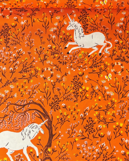 OOP Heather Ross Far Far Away Reprint Windham Fabrics - 39657-7 Orange Unicorns | Sold by the Fat Quarter