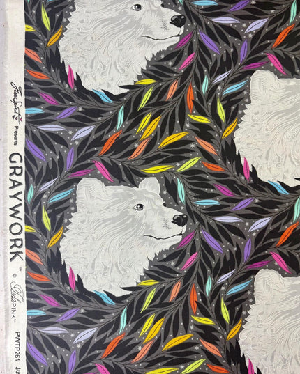Just Bearly - Carbon - Tula Pink True Colors Graywork, Free Spirit Fabrics, Sold by the Half Yard