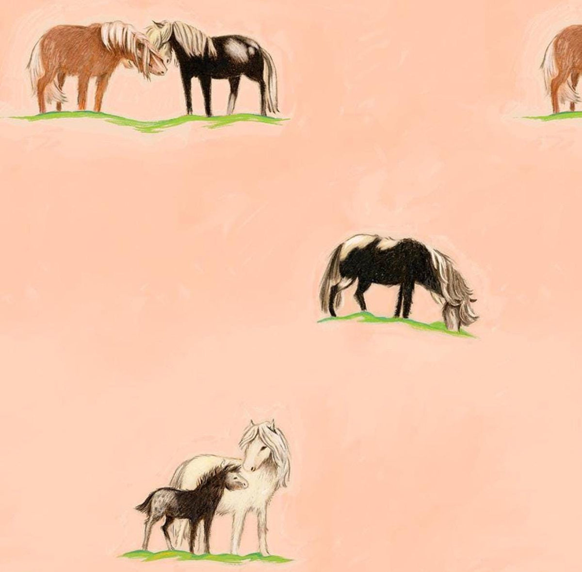 Ponies - Peach, 54253D-4, Heather Ross, By Hand, Windham Fabrics, Quilting Fabric, Nursery Decor, Cotton Fabric, Fabric By The Half Yard