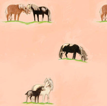 Ponies - Peach, 54253D-4, Heather Ross, By Hand, Windham Fabrics, Quilting Fabric, Nursery Decor, Cotton Fabric, Fabric By The Half Yard