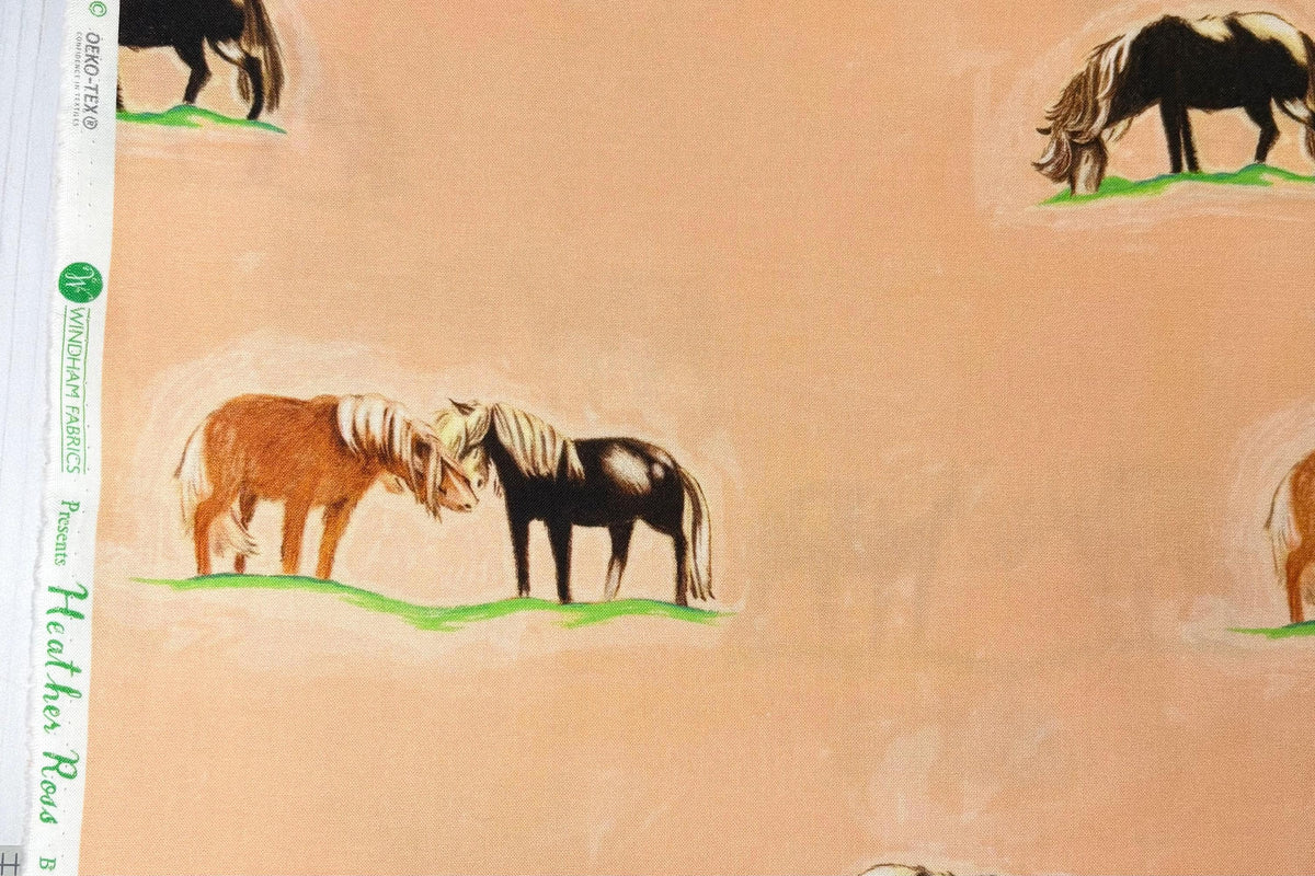 Ponies - Peach, 54253D-4, Heather Ross, By Hand, Windham Fabrics, Quilting Fabric, Nursery Decor, Cotton Fabric, Fabric By The Half Yard