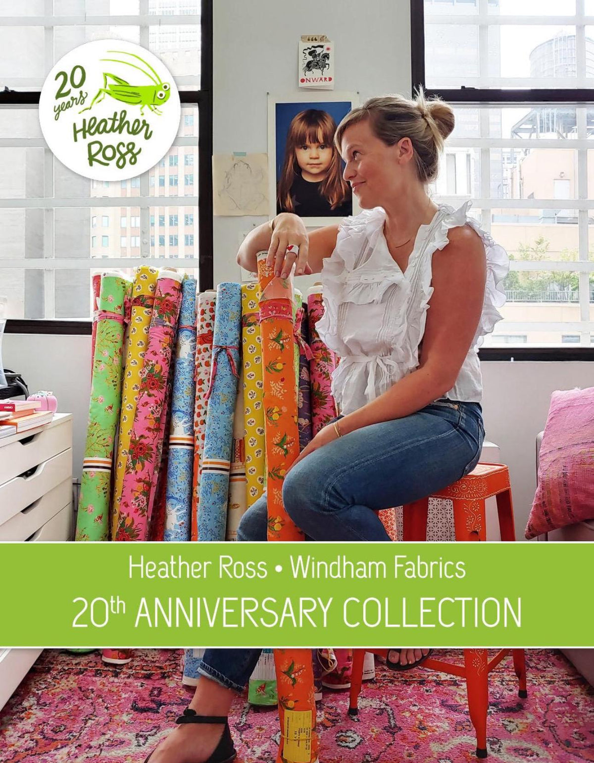 OOP Heather Ross Far Far Away Reprint Windham Fabrics - 39657-7 Orange Unicorns | Sold by the Fat Quarter