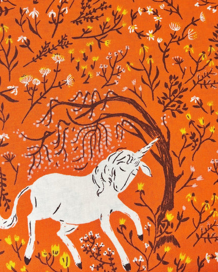 OOP Heather Ross Far Far Away Reprint Windham Fabrics - 39657-7 Orange Unicorns | Sold by the Fat Quarter