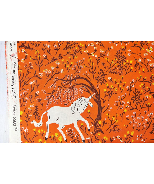 OOP Heather Ross Far Far Away Reprint Windham Fabrics - 39657-7 Orange Unicorns | Sold by the Fat Quarter