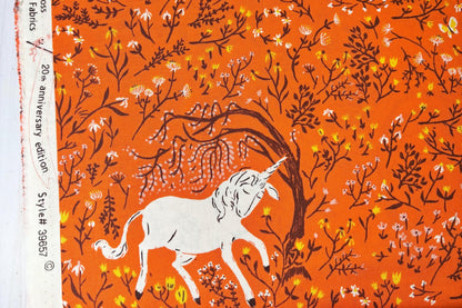 OOP Heather Ross Far Far Away Reprint Windham Fabrics - 39657-7 Orange Unicorns | Sold by the Fat Quarter
