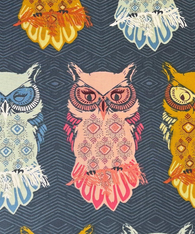 AGF Fabric | Art Gallery Bird of Night Slate | Sova Nightlight | Sold by the Half Yard