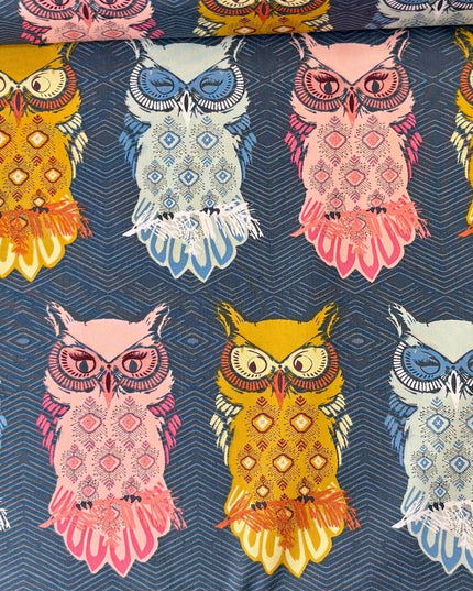 AGF Fabric | Art Gallery Bird of Night Slate | Sova Nightlight | Sold by the Half Yard