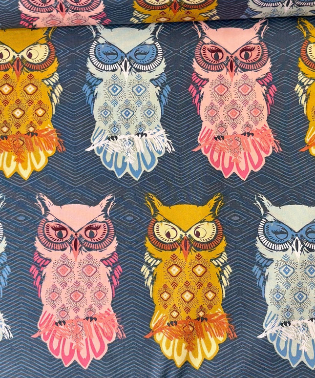 AGF Fabric | Art Gallery Bird of Night Slate | Sova Nightlight | Sold by the Half Yard