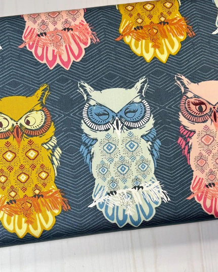 AGF Fabric | Art Gallery Bird of Night Slate | Sova Nightlight | Sold by the Half Yard