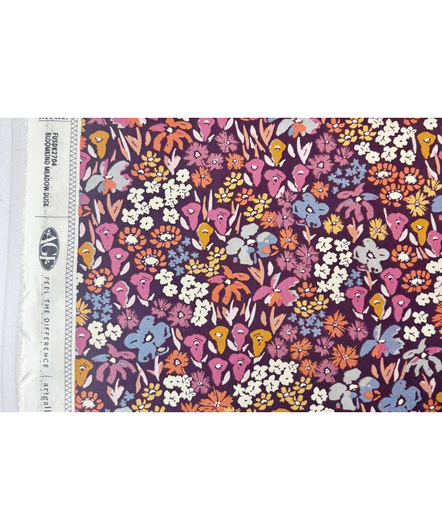 AGF Fabric |  Colorful Floral On Dark Purple | Bloomkind Meadow Dusk | COTTON Fabric | Sold by Half Yard