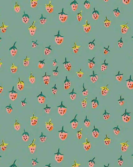 PRE-ORDER - JUNE 2026 || Windham Fabrics - Heather Ross - Heather Ross Favorites - Field Strawberries Teal - Sold by Half Yard