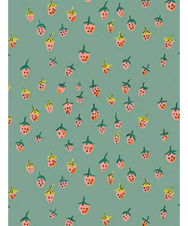 PRE-ORDER - JUNE 2026 || Windham Fabrics - Heather Ross - Heather Ross Favorites - Field Strawberries Teal - Sold by Half Yard