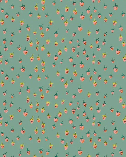 PRE-ORDER - JUNE 2026 || Windham Fabrics - Heather Ross - Heather Ross Favorites - Field Strawberries Teal - Sold by Half Yard