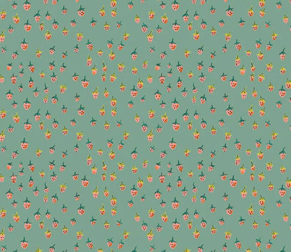In Stock! JUNE 2026 || Windham Fabrics - Heather Ross - Heather Ross Favorites - Field Strawberries Teal - Sold by Half Yard