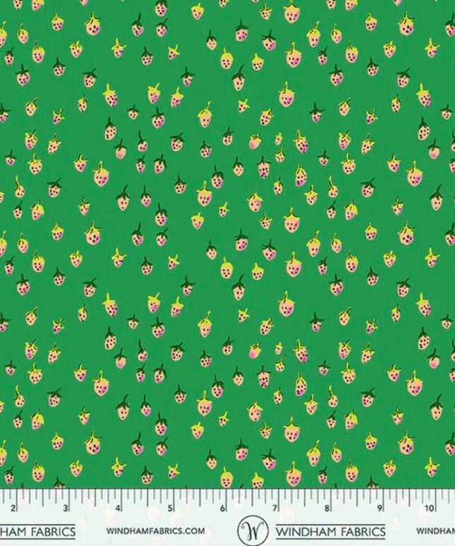 PRE-ORDER - JUNE 2026 || Windham Fabrics - Heather Ross - Heather Ross Favorites - Field Strawberries Jade - Sold by Half Yard