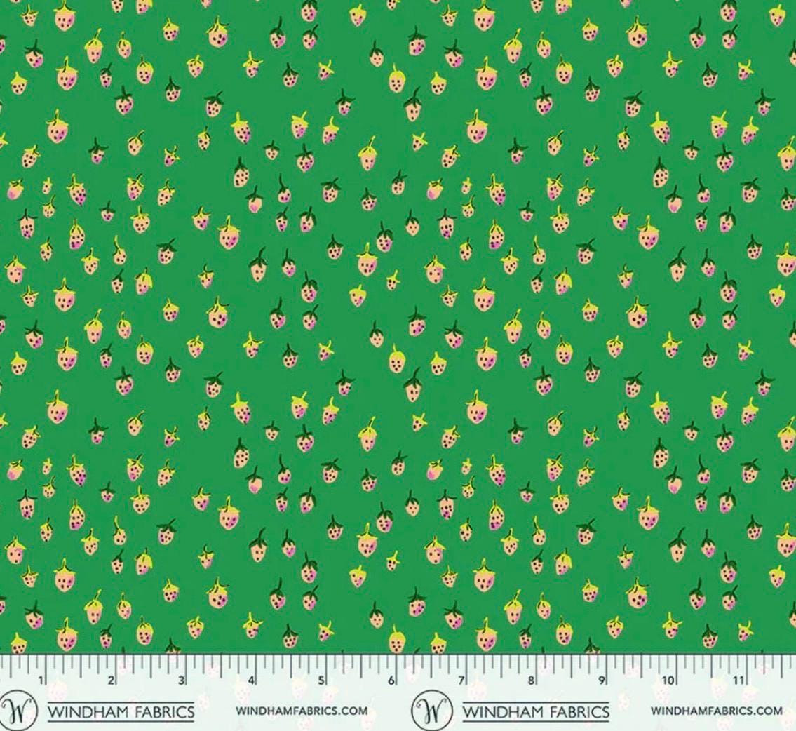 In Stock! Windham Fabrics - Heather Ross - Heather Ross Favorites - Field Strawberries Jade - Sold by Half Yard