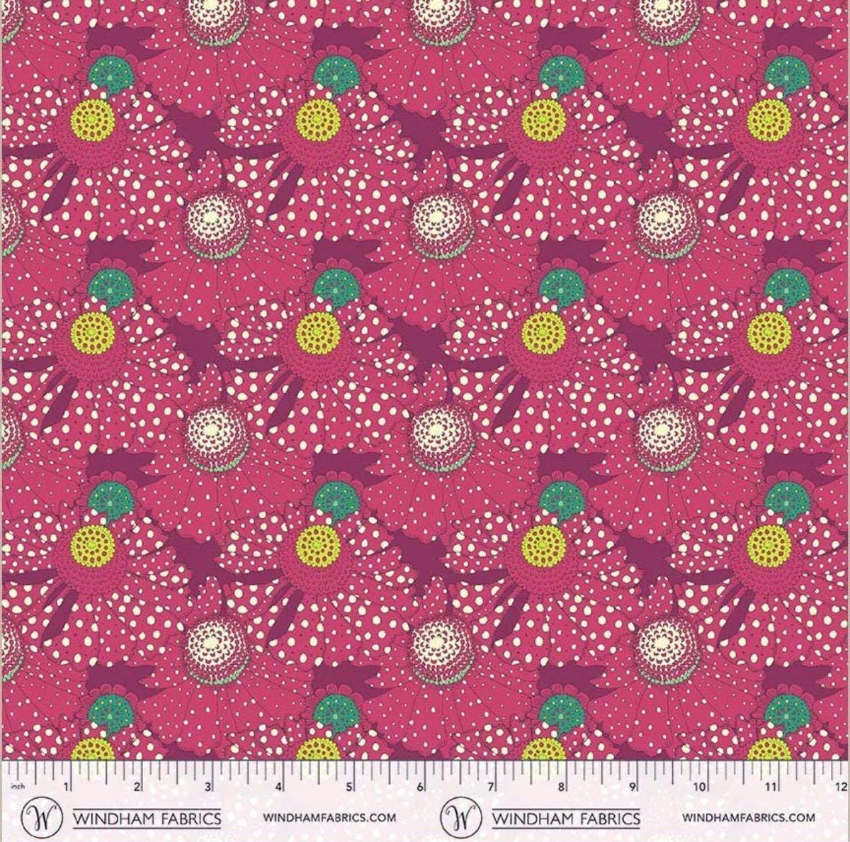 Sally Kelly Sunshine Polka Flower Plum | Sold by Half Yard