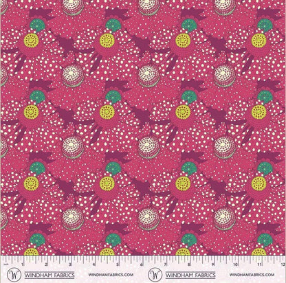Sally Kelly Sunshine Polka Flower Plum | Sold by Half Yard