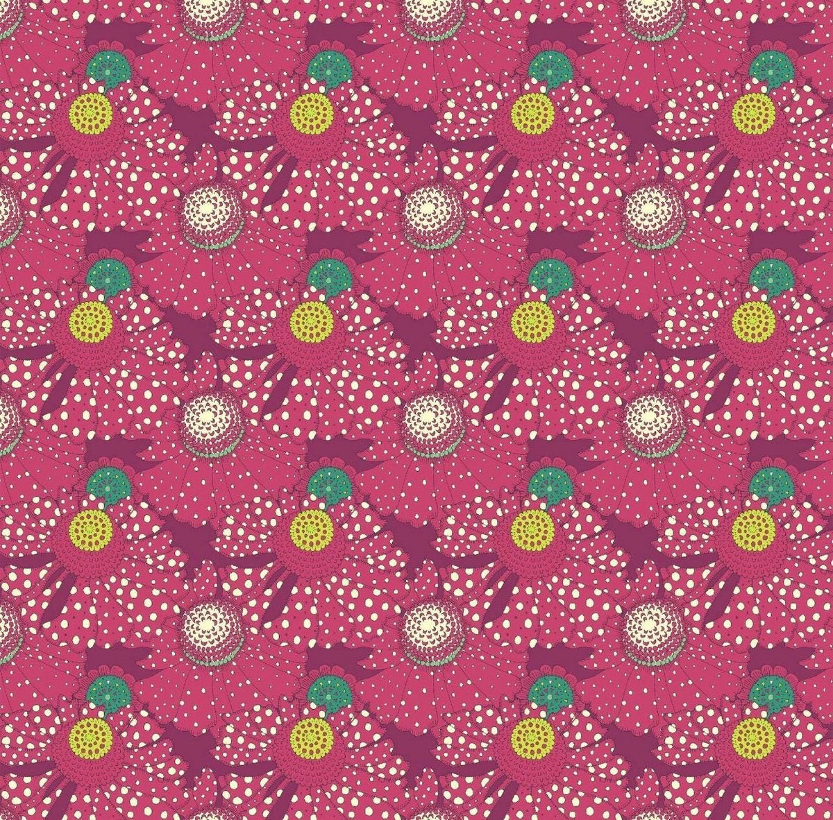 Sally Kelly Sunshine Polka Flower Plum | Sold by Half Yard