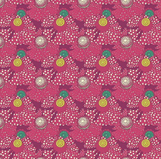 Sally Kelly Sunshine Polka Flower Plum | Sold by Half Yard
