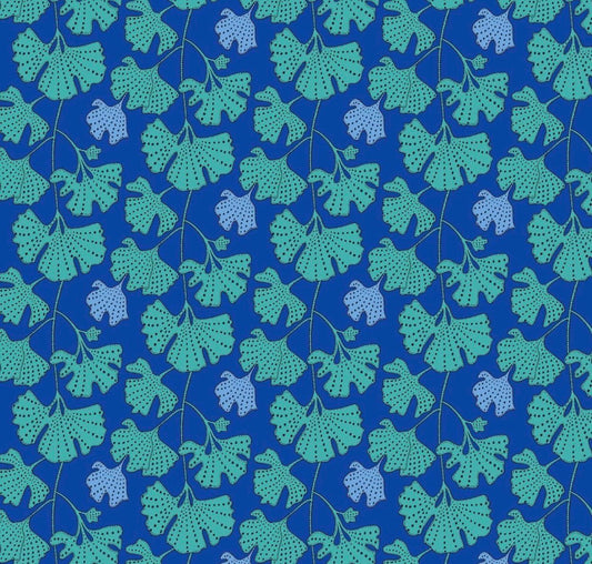 Sally Kelly | Sunshine Ginkgo 54978D-10 Cerulean | Sold by Half Yard