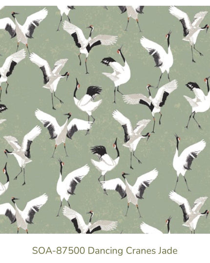 AGF | Soar - Dancing Cranes in Jade | Art Gallery Fabrics | Sold by the Half Yard