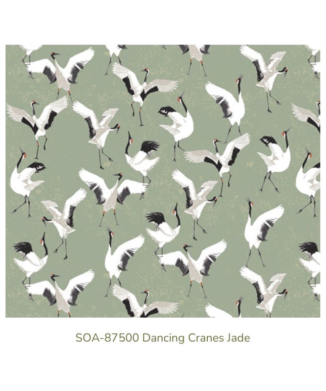 AGF | Soar - Dancing Cranes in Jade | Art Gallery Fabrics | Sold by the Half Yard