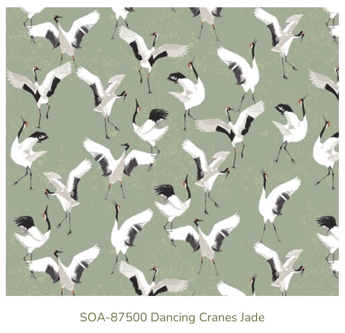 AGF | Soar - Dancing Cranes in Jade | Art Gallery Fabrics | Sold by the Half Yard