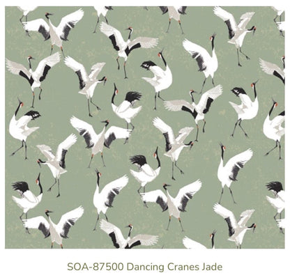 AGF | Soar - Dancing Cranes in Jade | Art Gallery Fabrics | Sold by the Half Yard