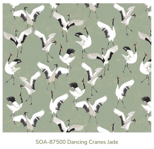 AGF | Soar - Dancing Cranes in Jade | Art Gallery Fabrics | Sold by the Half Yard