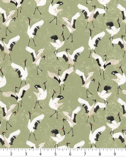 AGF | Soar - Dancing Cranes in Jade | Art Gallery Fabrics | Sold by the Half Yard